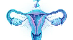 여성 자궁 건강 및 호르몬 균형을 시각화한 3D 의료 일러스트